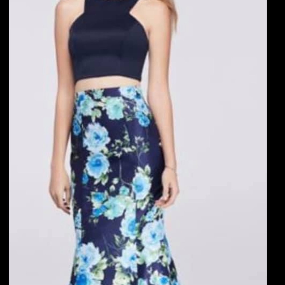 Floral Blue Two-Piece Dress